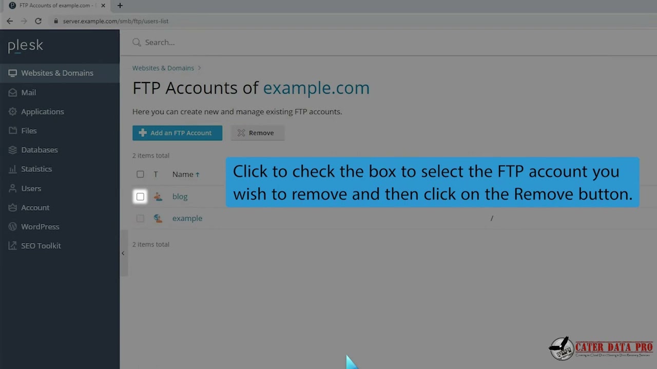 How to Remove an FTP user account in Plesk – Cater Data How to Remove an FTP user account in Plesk – Cater Data