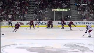 Boyd Gordon blocking 2 pucks. Columbus Bluejackets vs Phoenix Coyotes 4/3/12 NHL Hockey