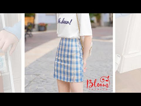 Phối đồ với Chân váy nữ chữ A lưng cao kẻ Caro có lót trong phối đồ cực cute