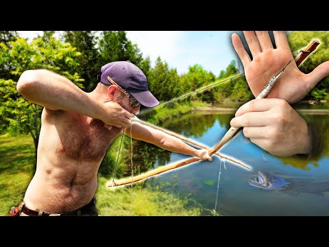 Primitive Survival Bow Build for Bowfishing | Barbwire Wrapped Arrow, Wire Hooks, Gorge Hooks