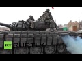 RAW TANK TOW: DPR fighters pull damaged T-72 through Debaltsevo