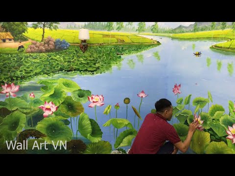 Vẽ Tranh Tường Phong Cảnh Đồng Quê - Vẽ Đầm Sen Quanh Căn Phòng - Mural Painting - Wall Art VN