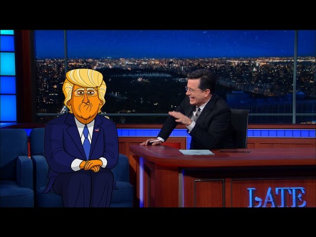 Cartoon Donald Trump Joins Late Show With Stephen Colbert - Video