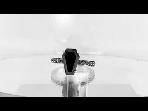 Coffin Shaped Black Diamond Unique Engagement Ring 2.79 Carat 14K White Gold Handmade Certified Coffin Shaped Black Diamond Unique Engagement Ring 2.79 Carat 14K White Gold Handmade Certified