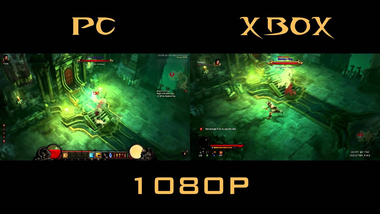 Diablo 3 Xbox 360 vs PC Skeleton King Comparison side by side - YouTube