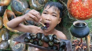 Primitive Technology - Eating delicious - Awesome cooking snail