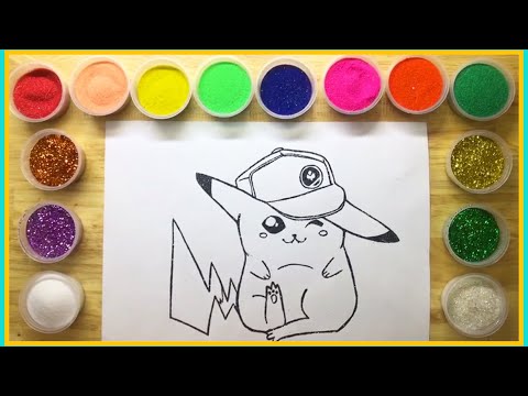 Tô Màu Tranh cát Kim Tuyến Pikachu Đội Nón Cute - Color Sand Painting Toys: Pokemon Pikachu 243.