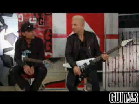 Scorpions guitarrists' Mathias Jabs and Rudolph Schenker in a guitar lesson