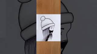 How to draw a girl with mask pencil sketch || 8 points to girl with winter cap d