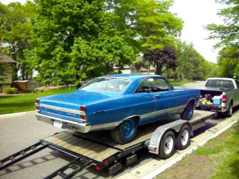 67 Fairlane being unloaded after day of test and tune