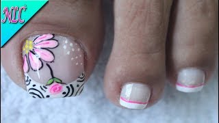 DISEÑO DE UÑAS PARA PIES FLORES Y ROSAS SENCILLAS - FLOWERS NAIL ART - NLC