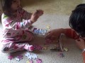 Daddy and Audrey playing Disney Princesses puzzle