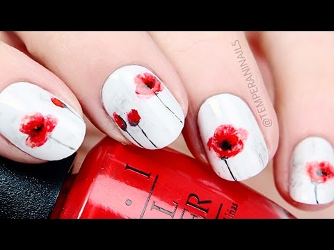 Poppy Flower Nail Art Tutorial - YouTube