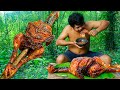 Survival In Jungle Roasted Buffalo Chicken BBQ Eating With Hot Spicy Chili Sauce So Delicious