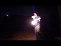 Felix The Fire Cat with Palm Torches in his backyard with friends