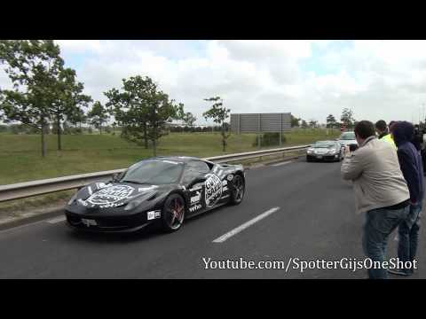 Rev battle Ferrari 458 Italia vs Lamborghini LP5604 at GUMBALL 3000 2011