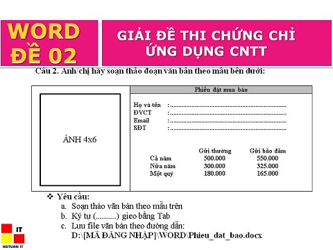 Giải đề thi chứng chỉ ứng dụng CNTT cơ bản – Word – Đề 02