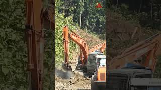 Excavator Bulldozer Compactor Digging New Road On The Hills