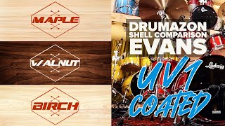 Evans Uv1 Coated Tom Drum Head Shell Comparison - Maple Birch Walnut From Drumazon