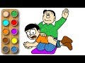 Learn drawing and coloring | Video learning english | Drawing and coloring Nobita with Dad
