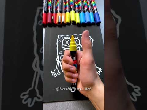 Drawing SpongeBob with Posca Markers! Glow Effect! Shorts