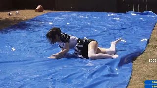 Emiru Races Synack On A Lube Slip N Slide