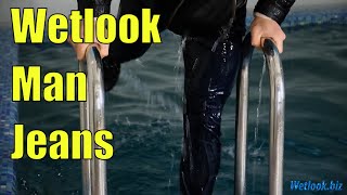 Wetlook Man Jeans | Wetlook Man Jacket | Wetlook Man Gets Wet In Pool