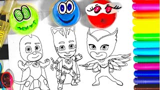 Glitter Coloring Pages With Play Doh Toys Pj Masks Catboy Gekko Owlette Learn Color For Kid Children