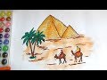 DRAW AND COLOR EGYPT PYRAMID COLORING PAGE FOR KIDS-HOW TO DRAW PYRAMIDS