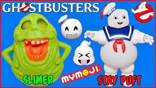 GHOSTBUSTERS SLIMER and STAY PUFT MARSHMALLOW MAN Figures plus MYMOJI Blind Bags Ecto Minis