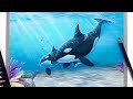 Time lapse drawing | Mother and baby orca/killerwhale with pastel pencils