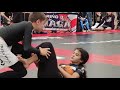 Jiu-Jitsu finals!  grey belt girl chokes orange belt boy, wins by points!