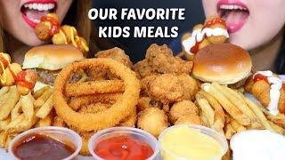 Asmr Our Favorite Kids Meals Corn Dogs, Onion Rings, Cheeseburgers, Fries 리얼사운드 먹방 Kim&Liz Asmr