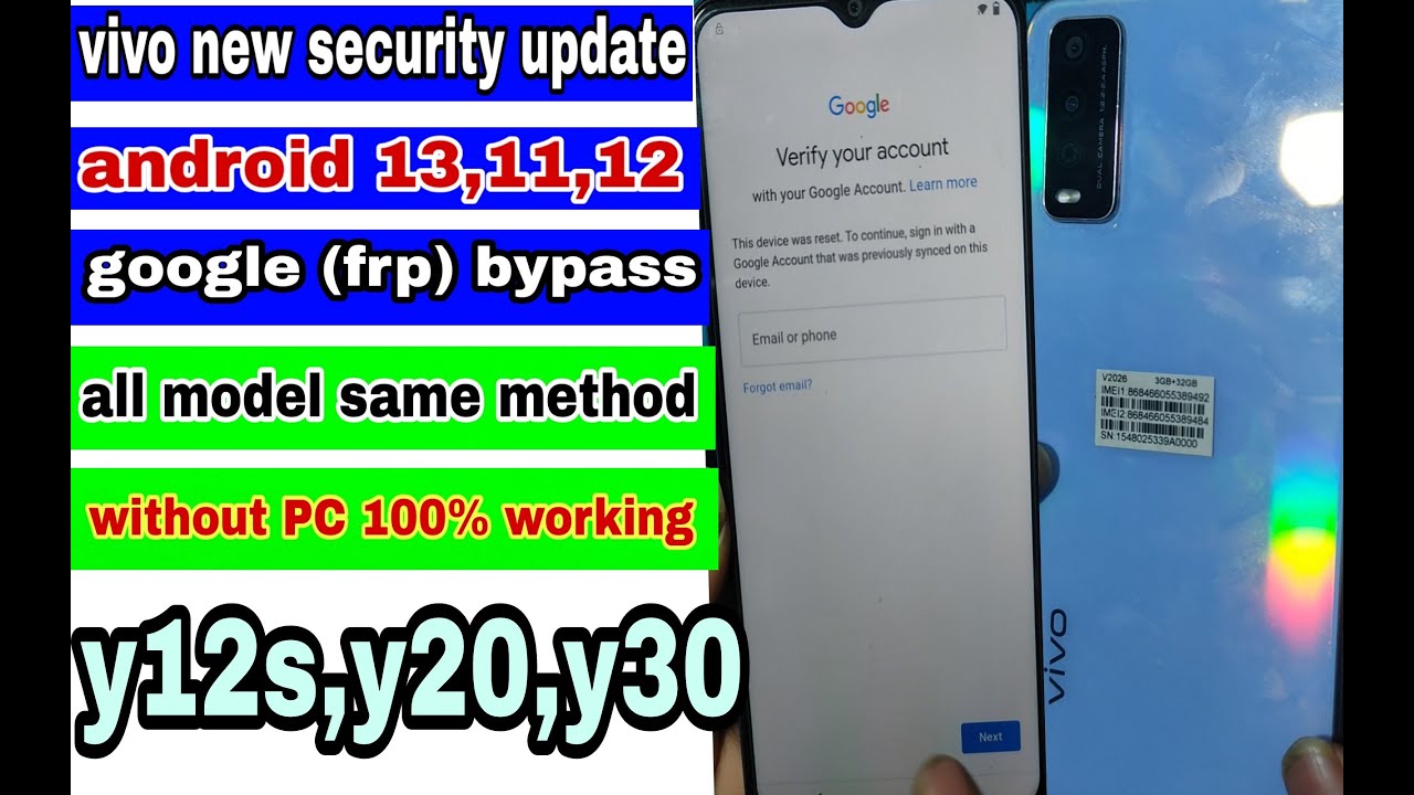 vivo (v2026) y12s,y20,y30 frp bypass || android 13 frp vivo (v2026) y12s,y20,y30 frp bypass || android 13 frp