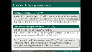 Peter Spacek, short talk, "Minuscule posets and superpotentials for cominuscule homogeneous spaces"