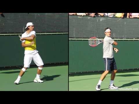 ロジャー フェデラー and Rafael ナダル's Forehands Split-Screened