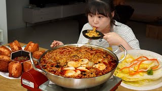진짬뽕으로 불맛 가득한 순두부 우삼겹 짬뽕 만들어봤어요 수제 멘보샤와 백김치 라면 먹방 Jin Jjambbong Mukbang