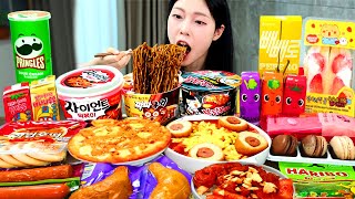 ASMR MUKBANG| 편의점 직접 만든 불닭 떡볶이 치킨 김밥 디저트 먹방 & 레시피 FRIED CHICKEN AND Tteokbokki E