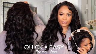 FLIP OVER QUICK WEAVE DUPE + Wand Curls | Easy To Style V-Part Hair Look Ft. YMY