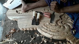 Art on Wood Furniture in Bangladesh Village Furniture Shop/Traditional Way of Cutting Wood Furniture
