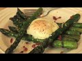 Asparagus with Prosciutto and Egg - Roasted Asparagus with Prosciutto Bits and Poached Egg