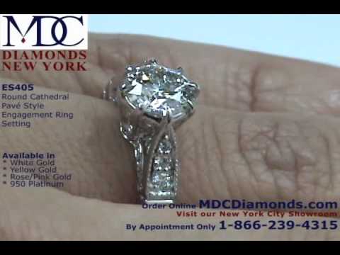 ES405 Edwardian design Round Diamond Pave Cathedral engagement Ring MDC 