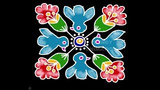 Birds rangoli design for beginners 10*10dots with colors | Rangoli for beginners | Birds kolams |