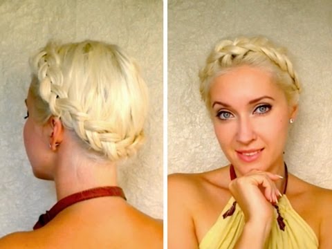 Dutch crown braid tutorial for medium long hair How to do milkmaid braids updo hairstyle