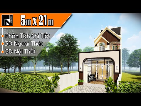 TNA120 - Mẫu nhà ống 2 tầng mái thái đẹp 5x21m với 3 phòng ngủ | Kiến trúc TN