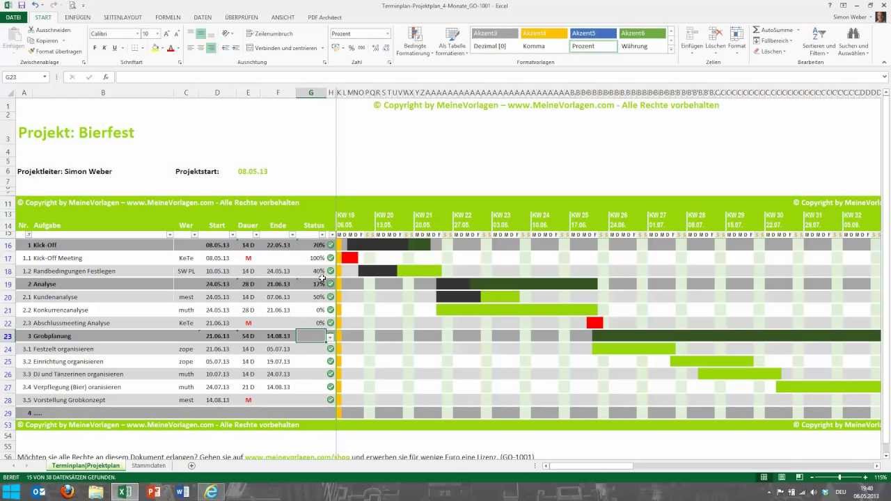 Tutorial für Excel Projektplan (Terminplan, Zeitplan ...