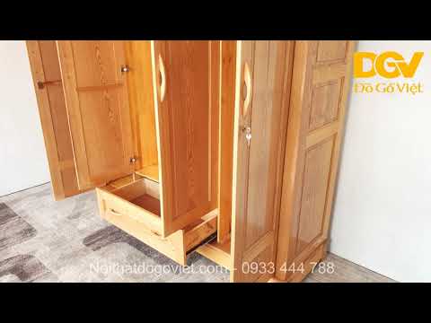Tủ Áo Quần Gỗ Sồi Tự Nhiên 3 Buồng 4 Cánh Bền Đẹp Giá Rẻ - Nội Thất Đồ Gỗ Việt