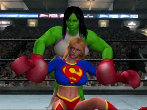 The Girl of Steel faces the Jade Giantess In a boxing match Sort of