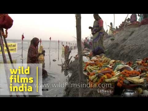 Hindu devotees pray to Sun God as part of the Chhath puja Delhi...
