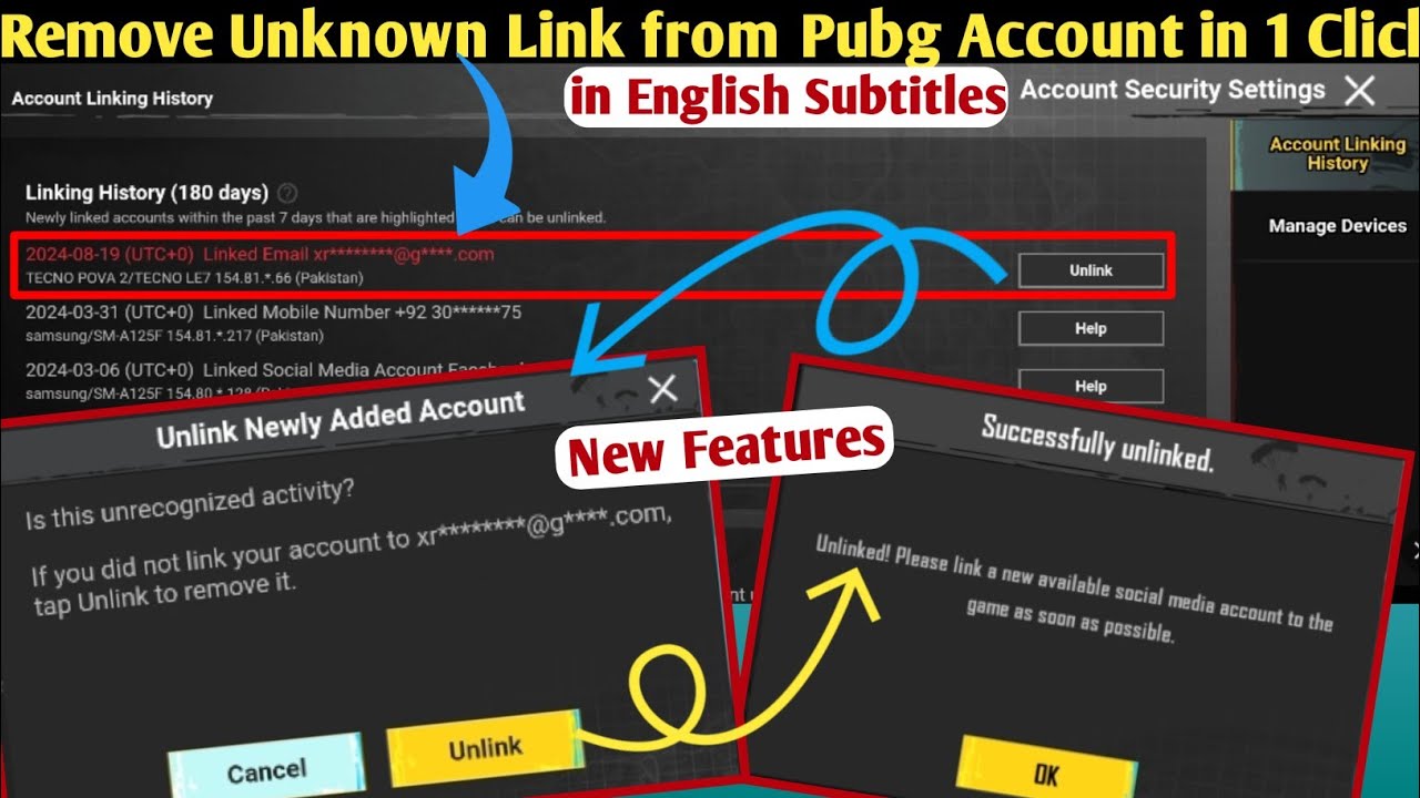 Remove any unknown links from pubg account new features Remove any unknown links from pubg account new features